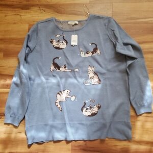 Cracker Barrel Gray Sweater with Cat Design
